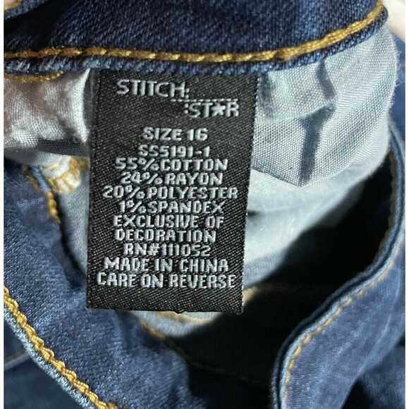 Stitch Star Floral Embroidered Cuff Jeans 90’s Y2K Straight Cropped Size 16 - Picture 5 of 6